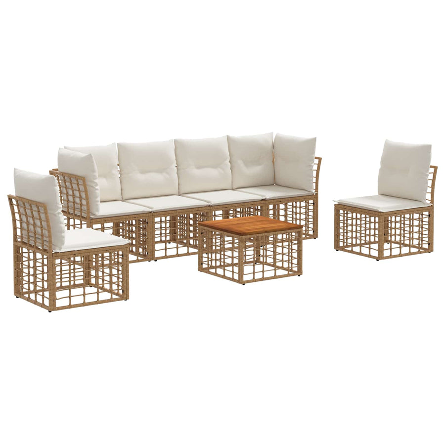 Buiten bankenset 7 pcs Natuurlijk en Crème Wit Polyester
