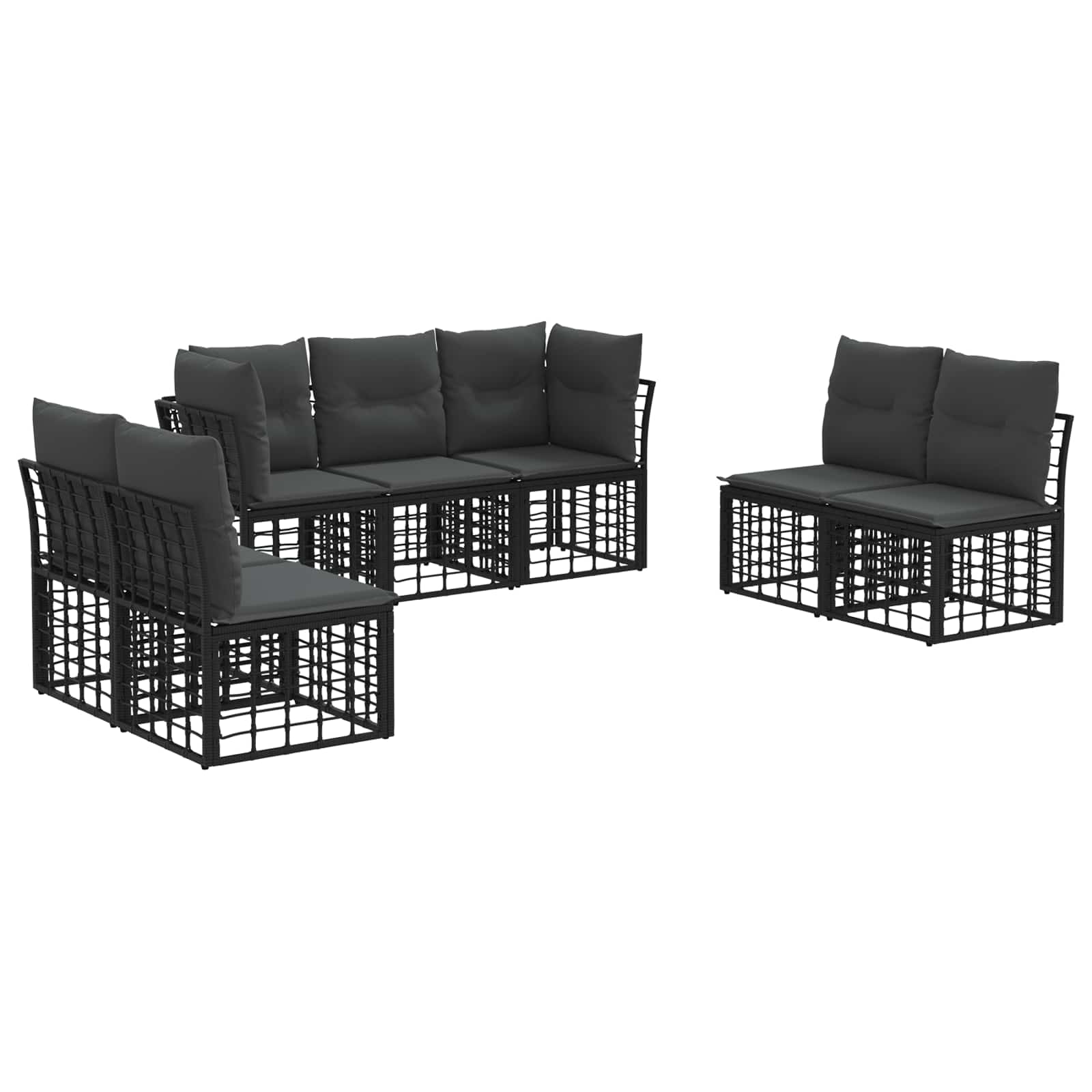 Buiten bankenset met kussen 7 pcs Zwart Polyester