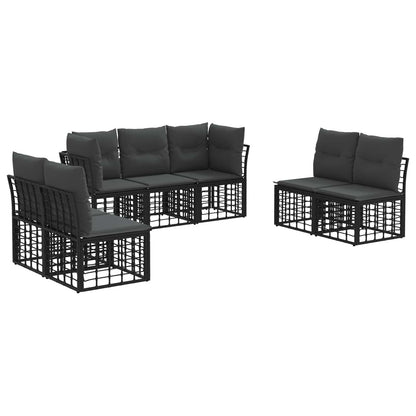 Buiten bankenset met kussen 7 pcs Zwart Polyester