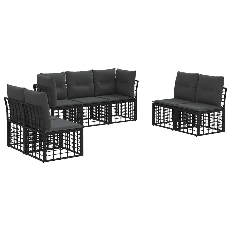 Buiten bankenset met kussen 7 pcs Zwart Polyester