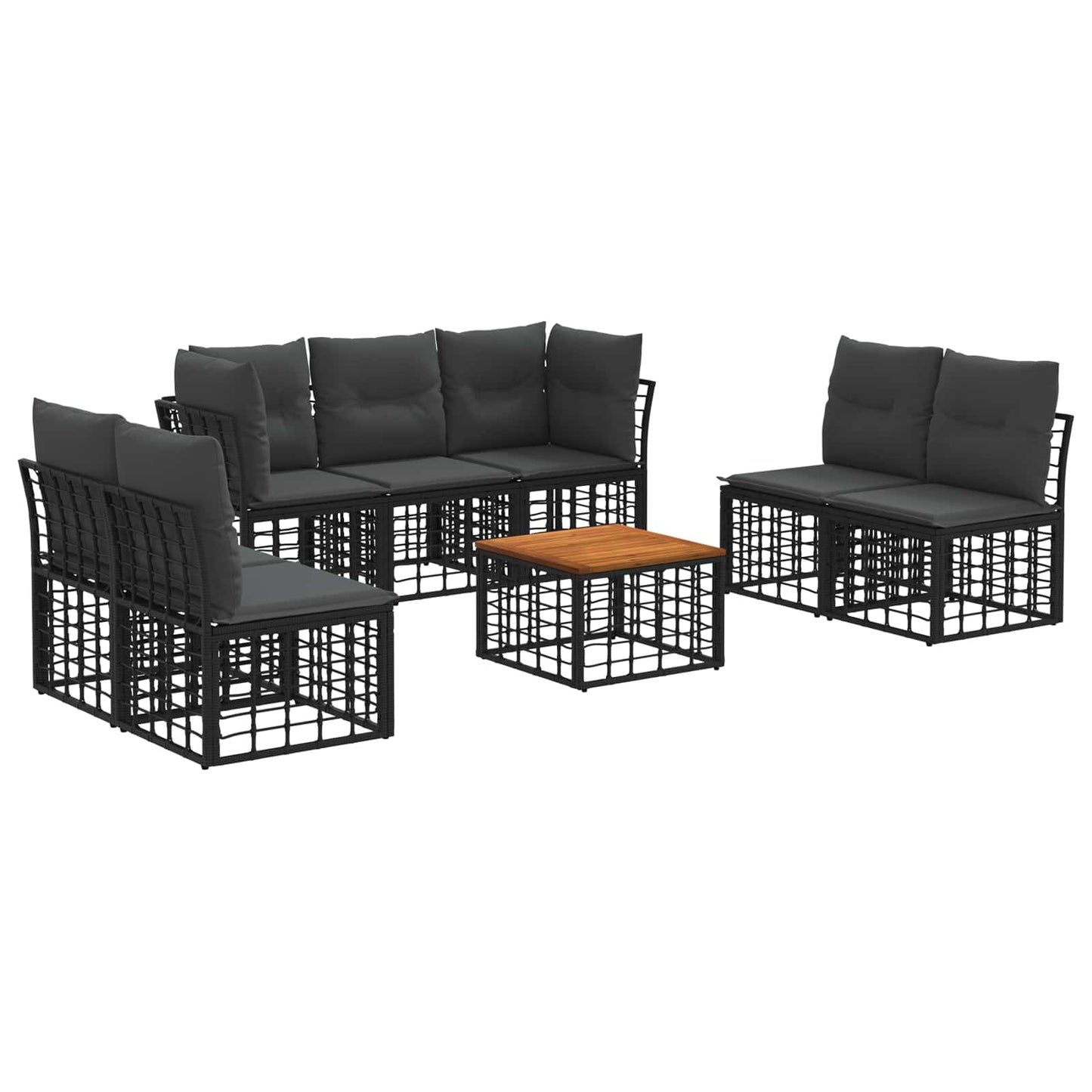 Buiten bankenset 8 pcs Zwart en Donkergrijs Polyester