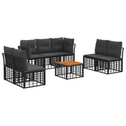 Tuinbankenset 8-delig polyrattan zwart donkergrijs
