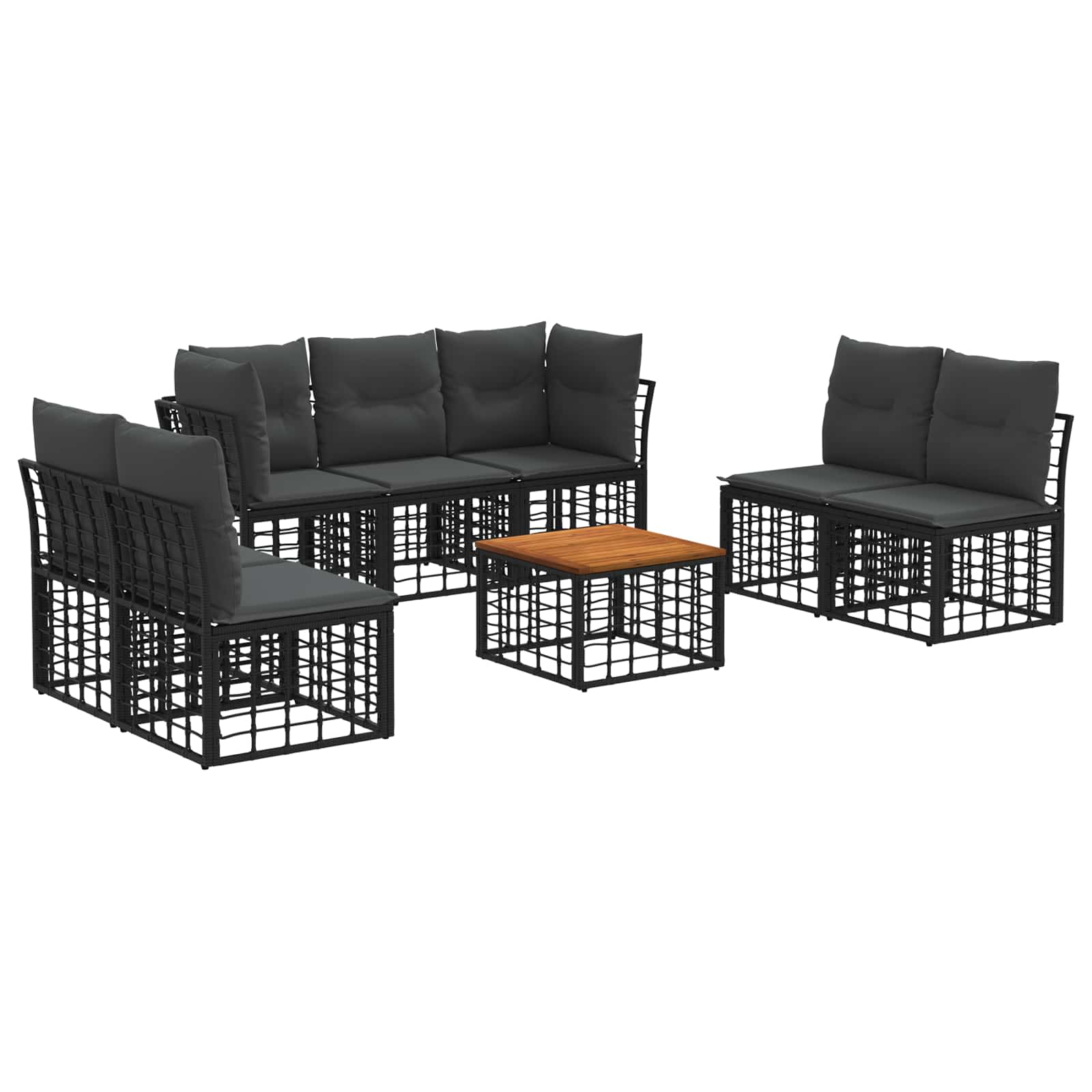 Buiten bankenset 8 pcs Zwart en Donkergrijs Polyester