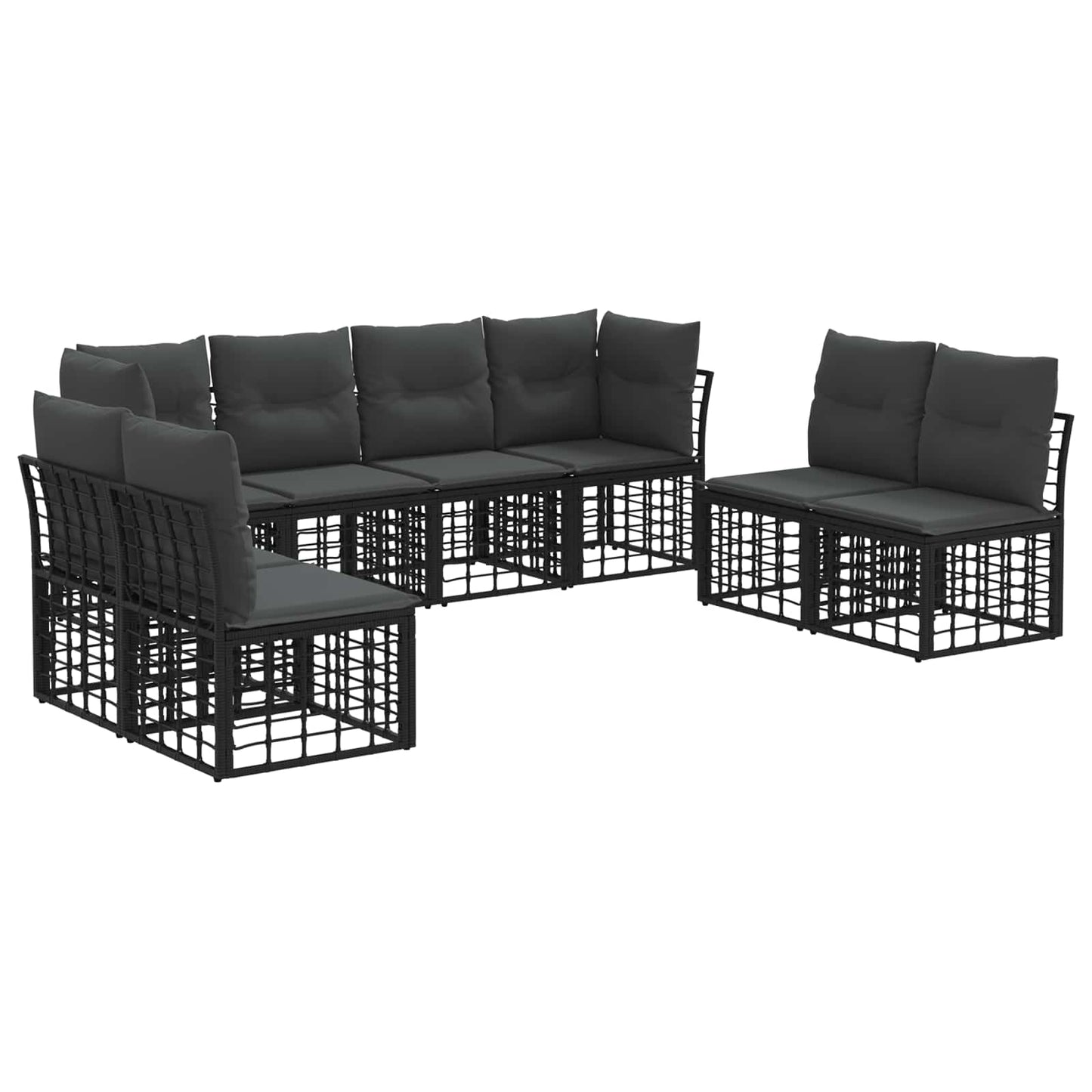 Buiten bankenset met kussen 8 pcs Zwart Polyester