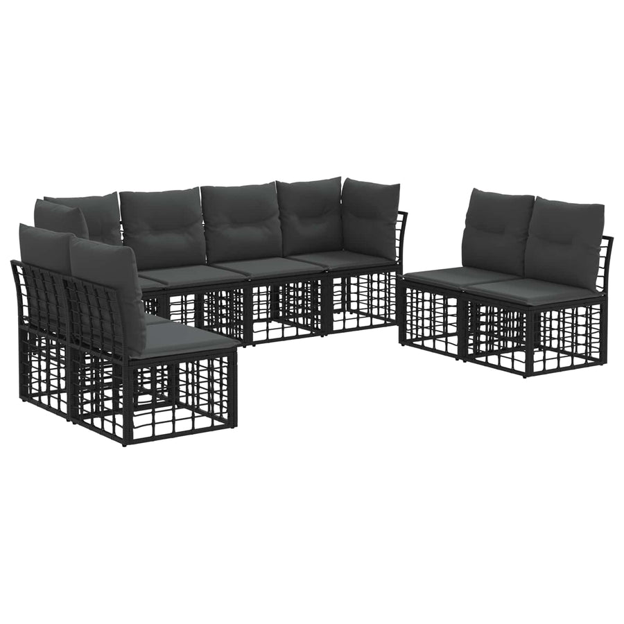 Buiten bankenset met kussen 8 pcs Zwart Polyester