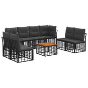 Loungeset buiten 9-delig zwart donkergrijs polyester