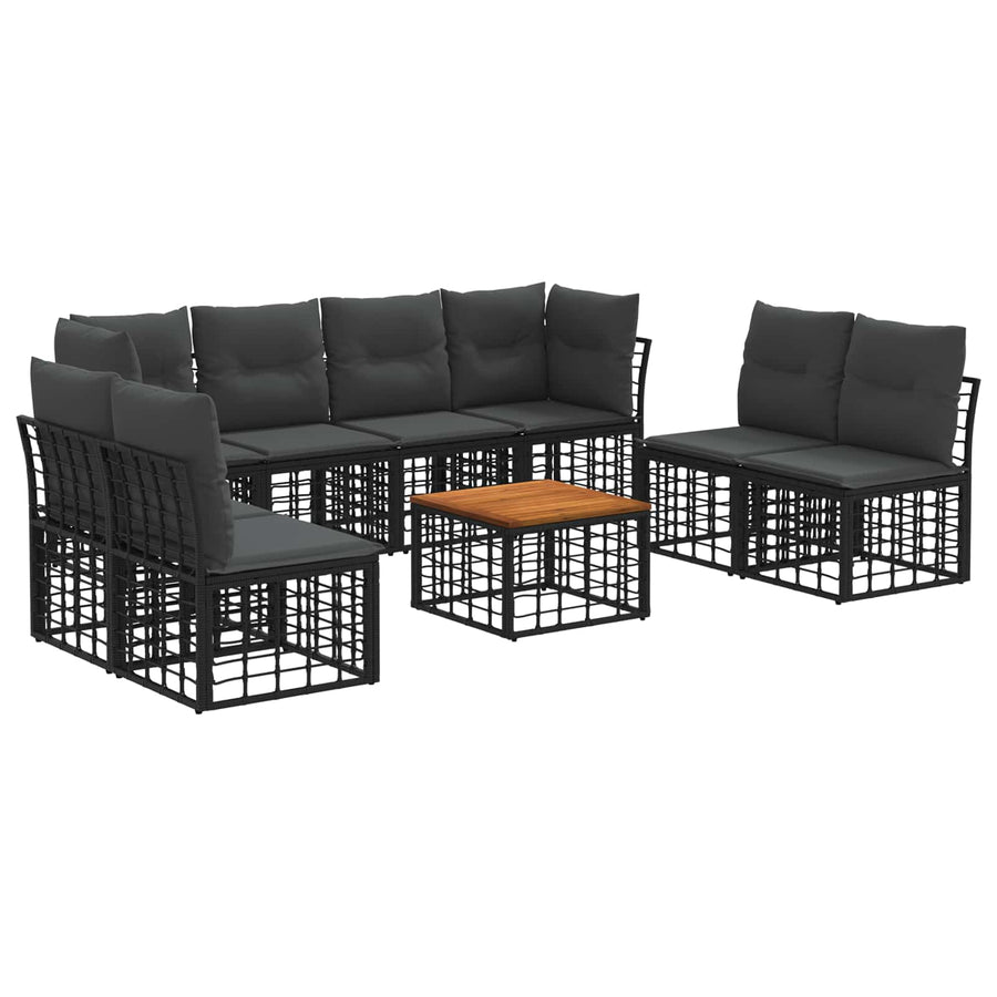 Buiten bankenset 9 pcs Zwart en Donkergrijs Polyester