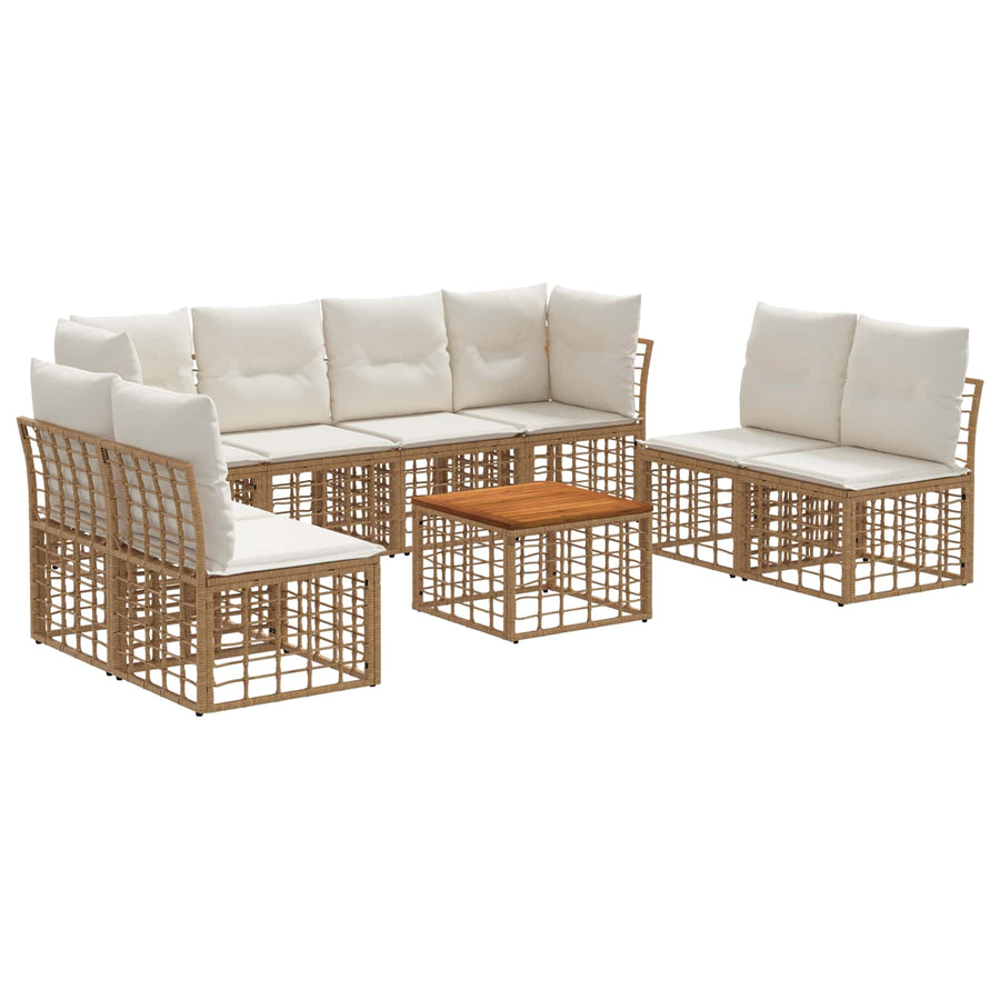Buiten bankenset 9 pcs Natuurlijk en Crème Wit Polyester