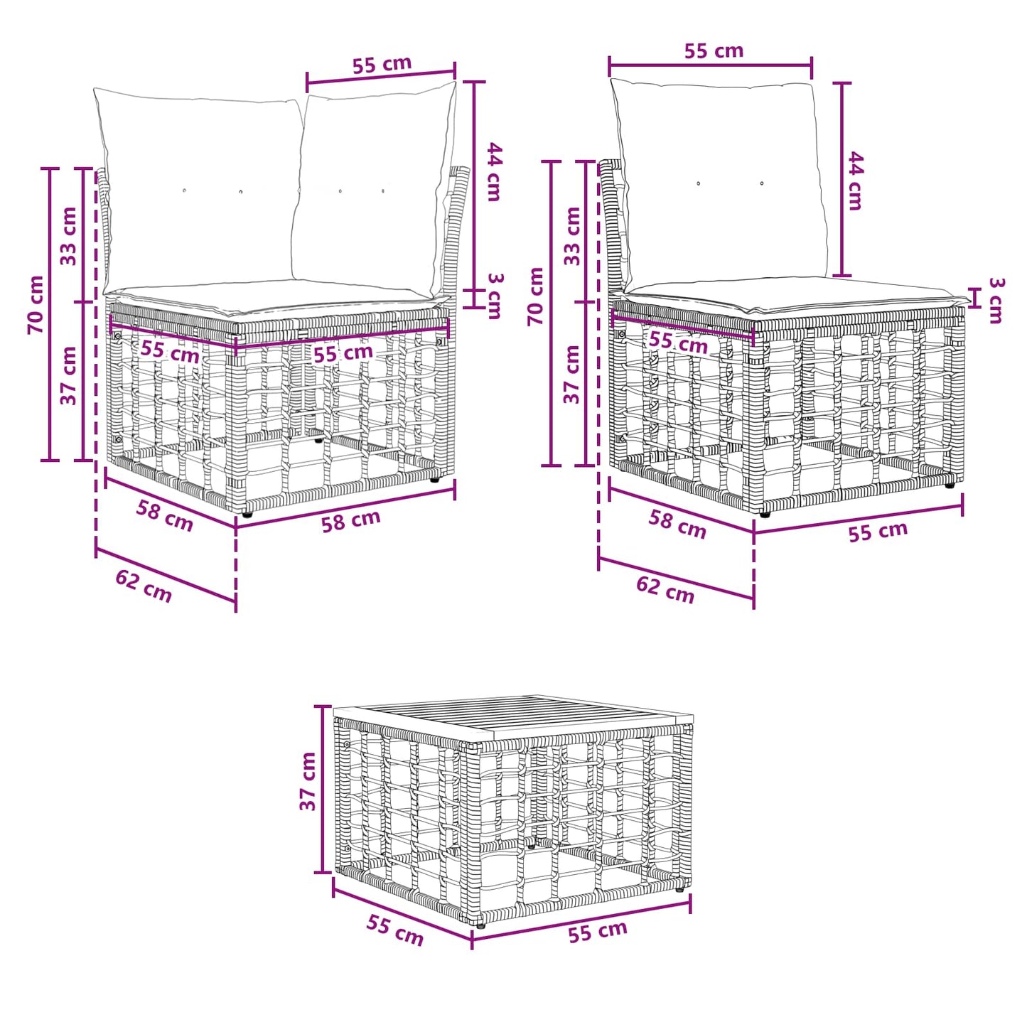 Buiten bankenset 9 pcs Natuurlijk en Crème Wit Polyester