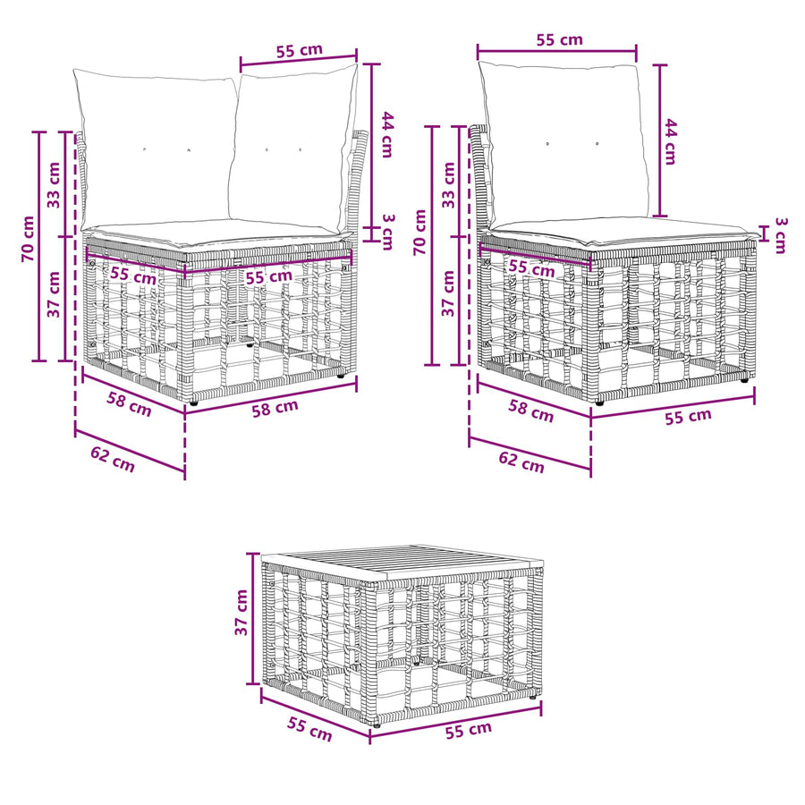 Buiten bankenset 9 pcs Natuurlijk en Crème Wit Polyester