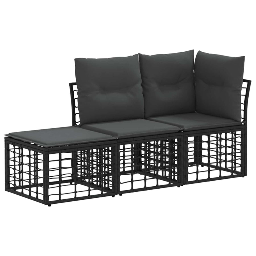 Buiten bankenset met kussen 3 pcs Zwart Polyester
