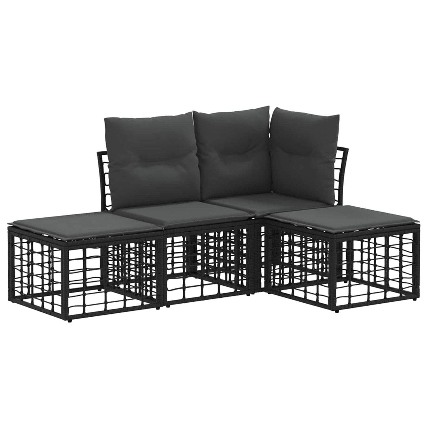 Buiten bankenset met kussen 4 pcs Zwart Polyester