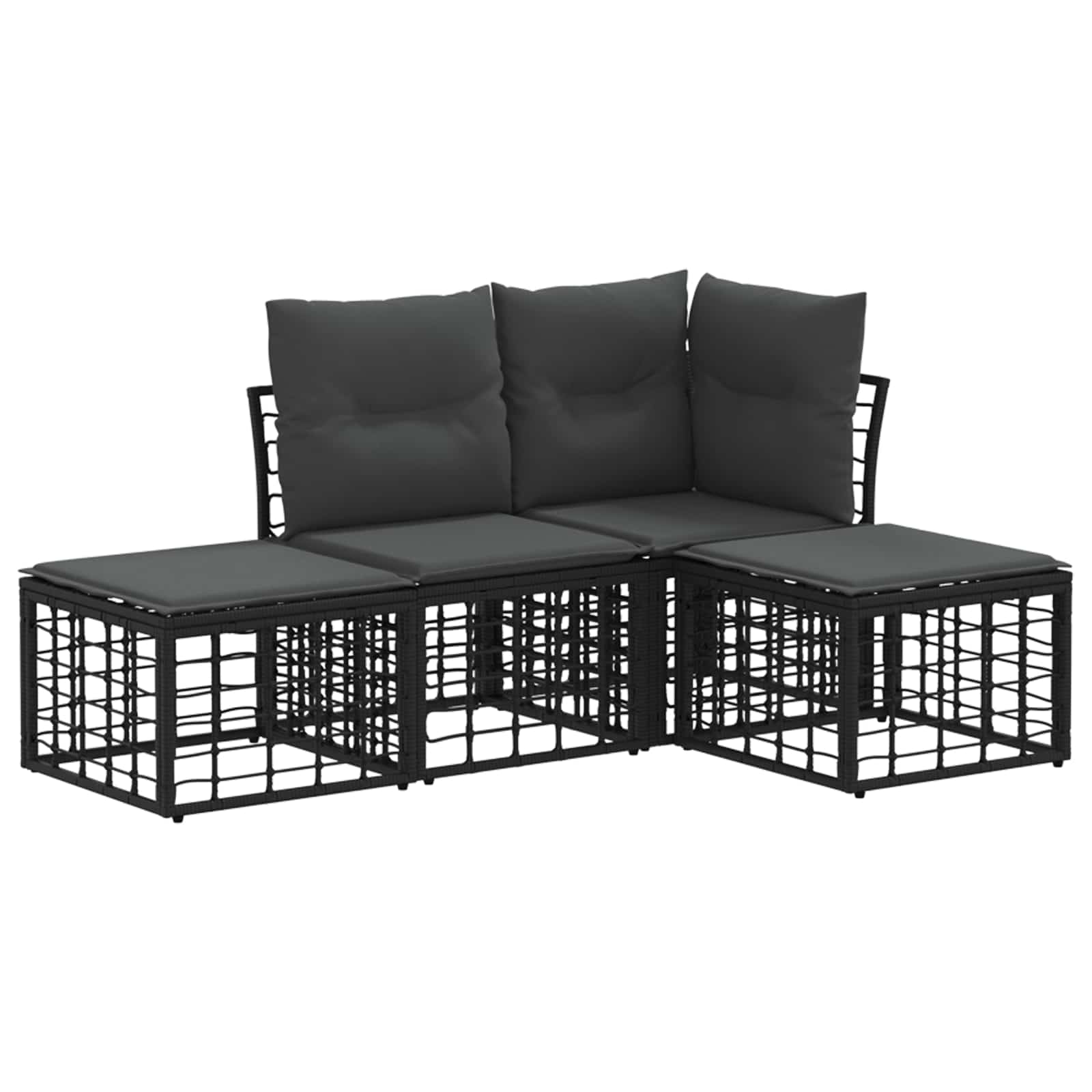 Buiten bankenset met kussen 4 pcs Zwart Polyester