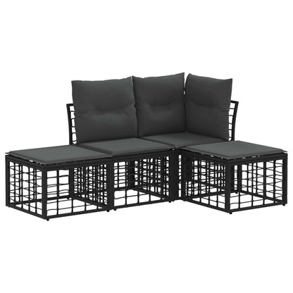 Buiten bankenset met kussen 4 pcs Zwart Polyester