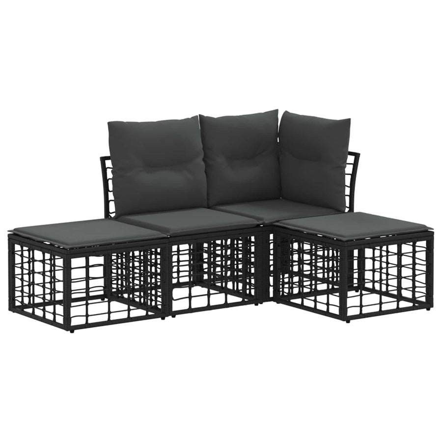 Buiten bankenset met kussen 4 pcs Zwart Polyester