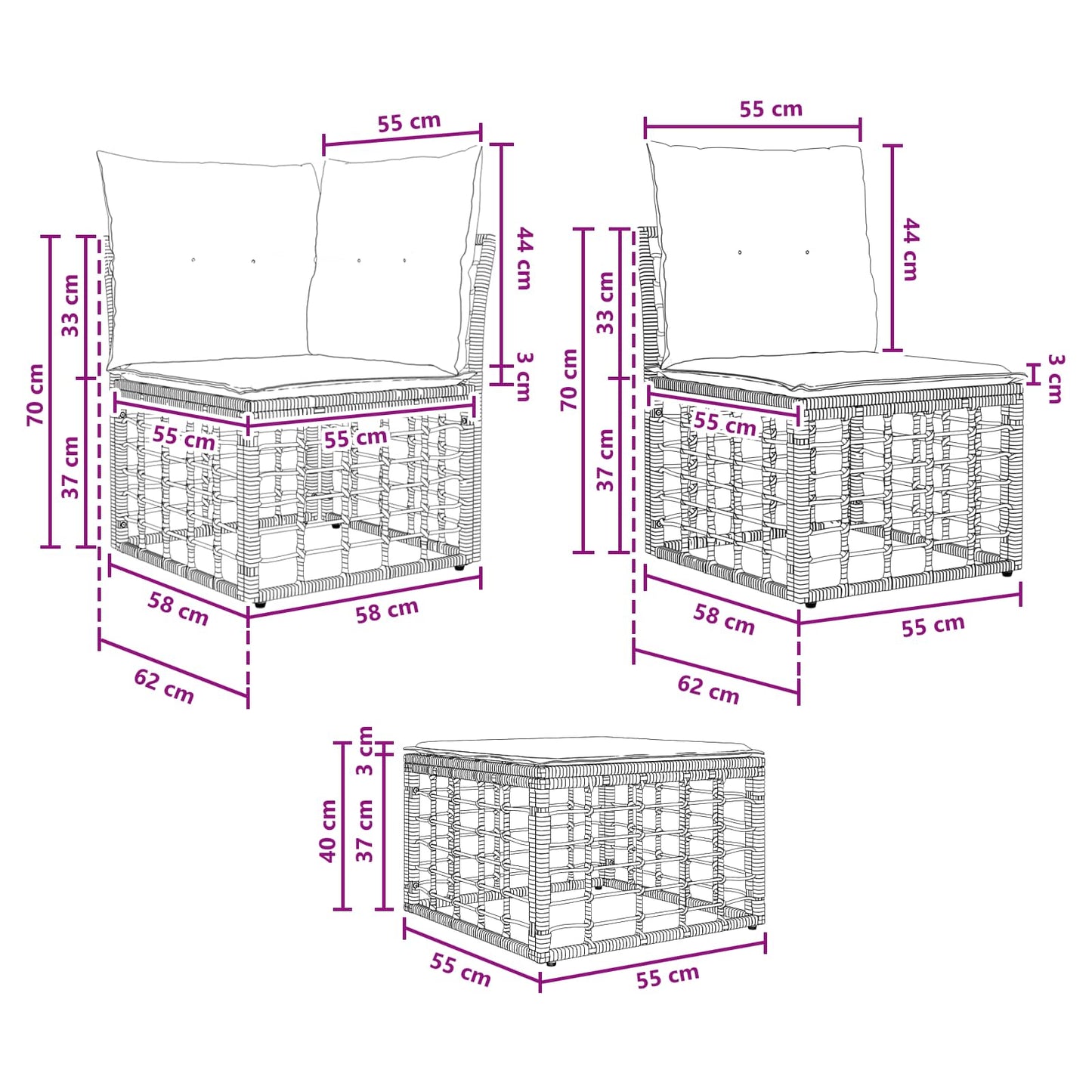 Buiten bankenset met kussen 4 pcs Zwart Polyester
