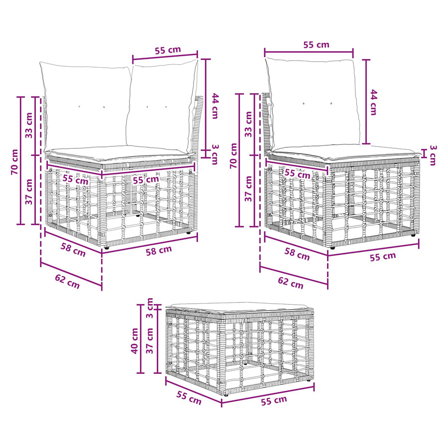 Buiten bankenset met kussen 4 pcs Zwart Polyester