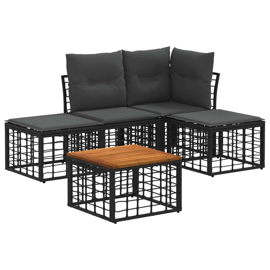 Buiten bankenset 5 pcs Zwart en Donkergrijs Polyester