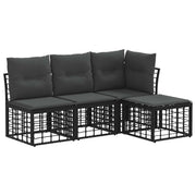 Tuinset poly rattan 4 personen zwart