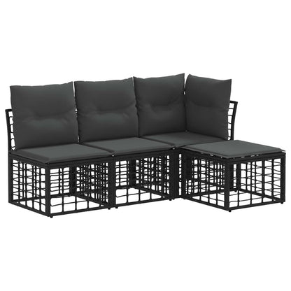 Buiten bankenset met kussen 4 pcs Zwart Polyester