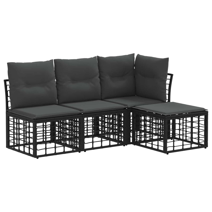 Buiten bankenset met kussen 4 pcs Zwart Polyester