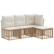 Tuinbankenset 4-delig poly rattan naturel