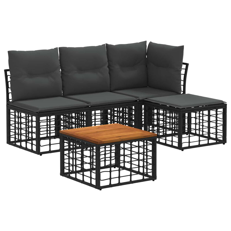 Buiten bankenset 5 pcs Zwart en Donkergrijs Polyester
