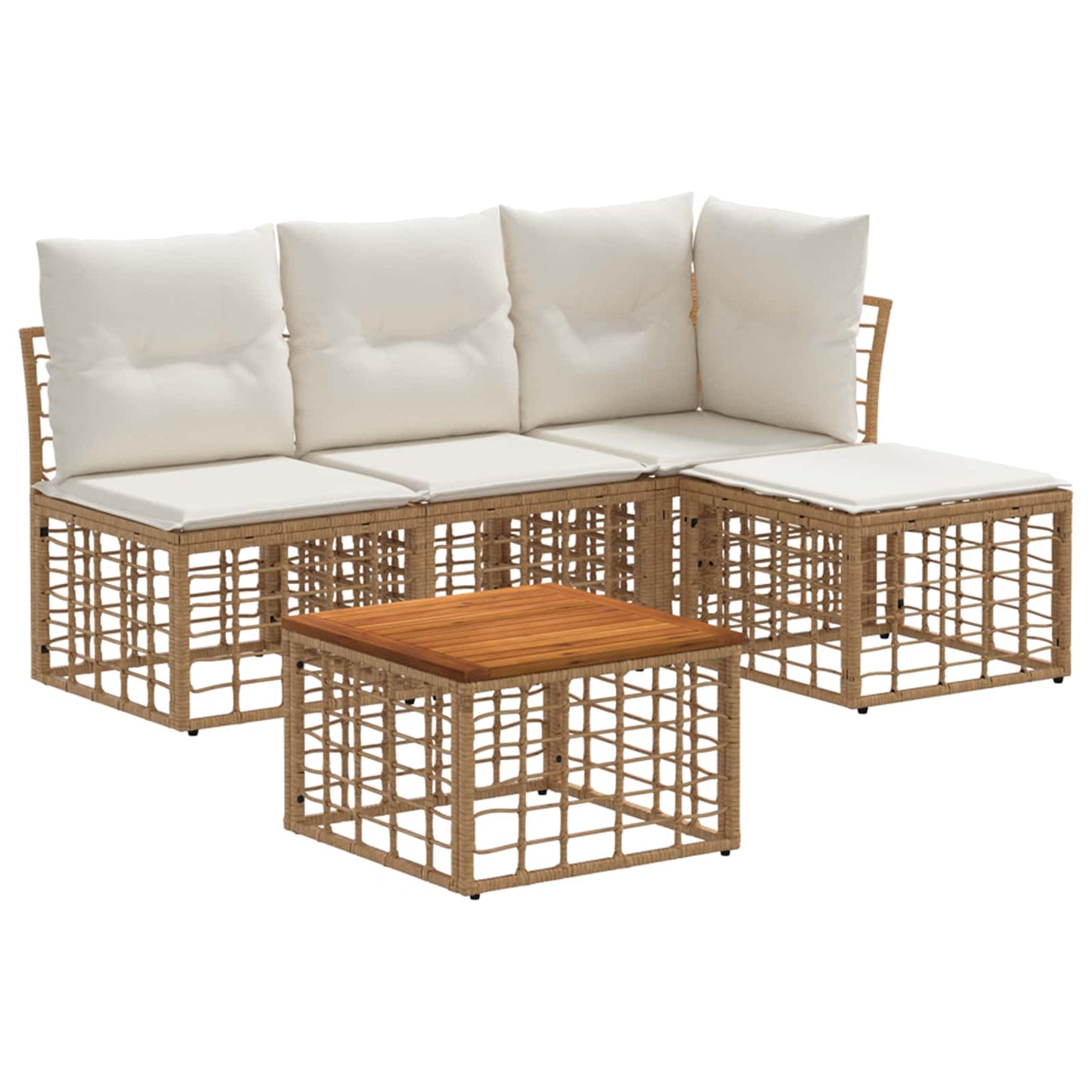 Buiten bankenset 5 pcs Natuurlijk en Crème Wit Polyester
