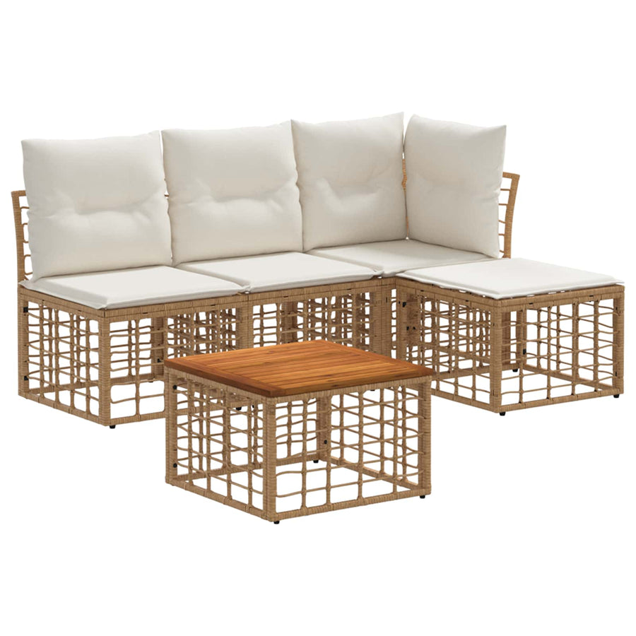 Buiten bankenset 5 pcs Natuurlijk en Crème Wit Polyester