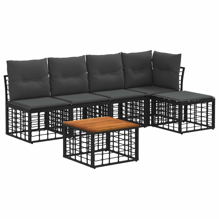 Buiten bankenset 6 pcs Zwart en Donkergrijs Polyester
