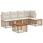 Tuinset 6-delig poly rattan acaciahout natuurlijk crème wit