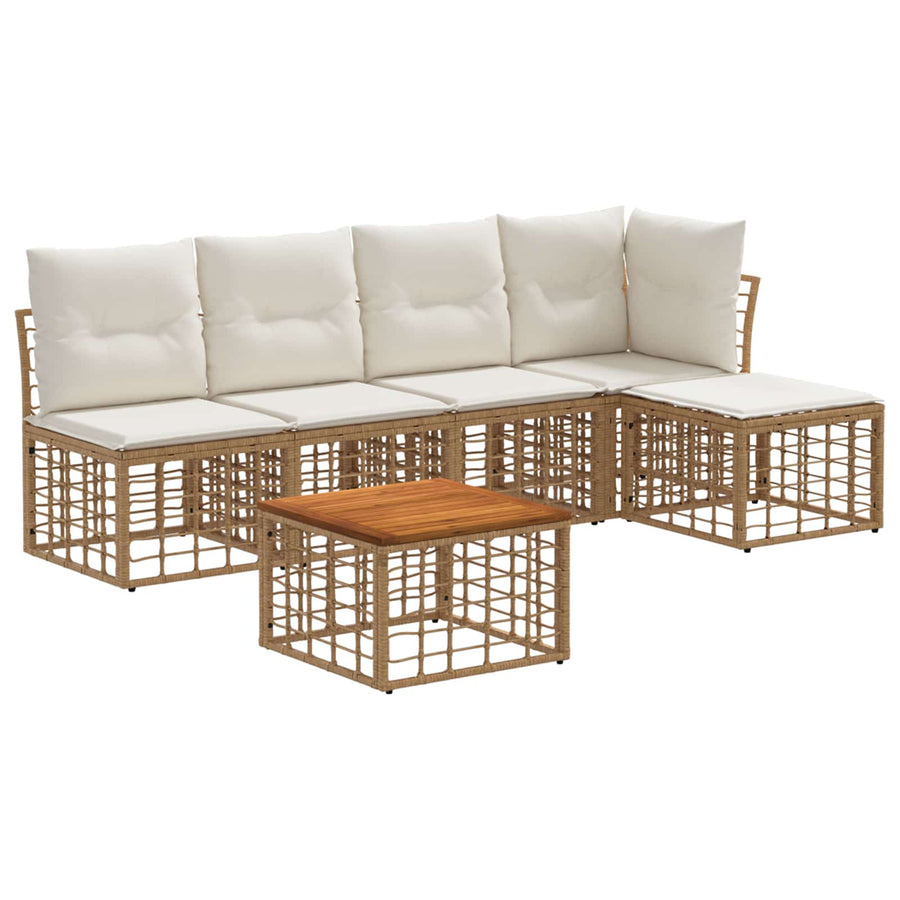 Buiten bankenset 6 pcs Natuurlijk en Crème Wit Polyester