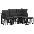 Tuinbankenset 4 personen zwart poly rattan