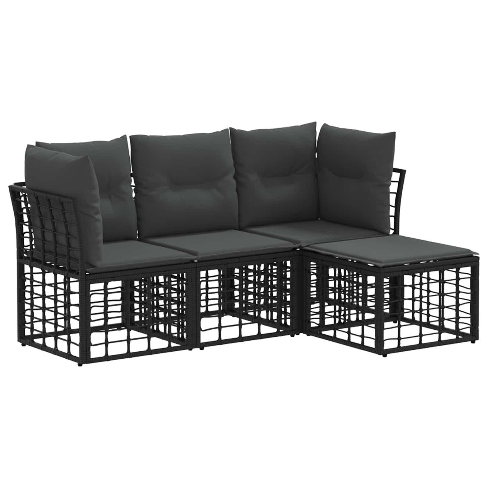Buiten bankenset met kussen 4 pcs Zwart Polyester