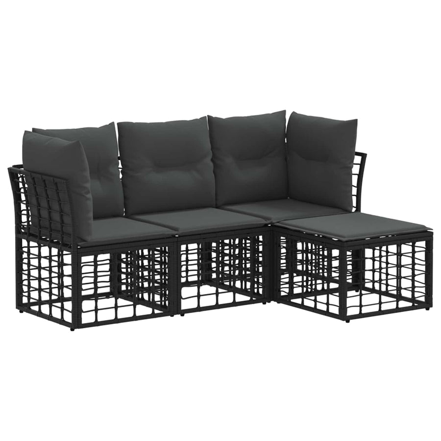 Buiten bankenset met kussen 4 pcs Zwart Polyester