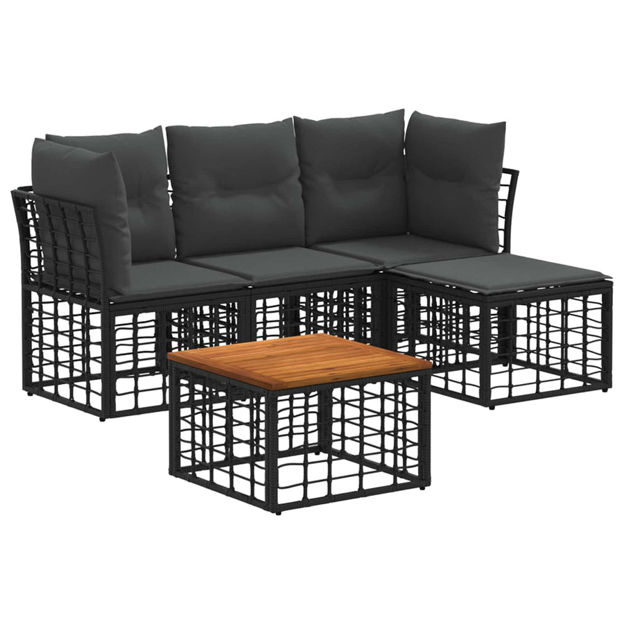 Buiten bankenset 5 pcs Zwart en Donkergrijs Polyester