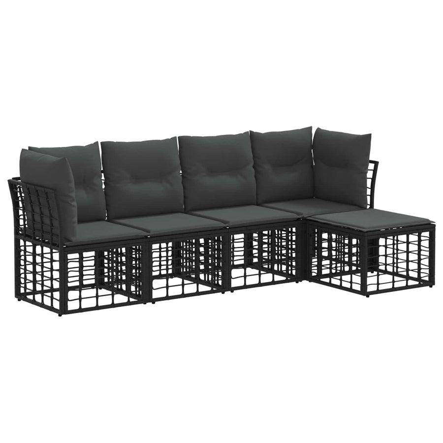 Buiten bankenset met kussen 5 pcs Zwart Polyester