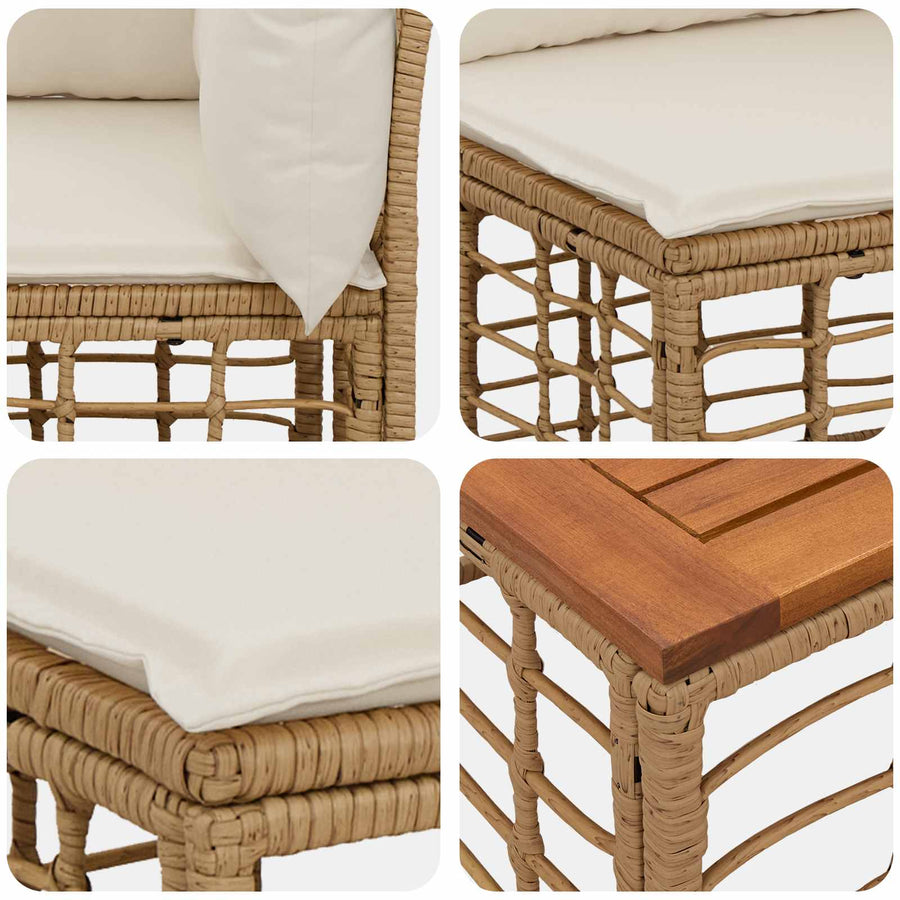 Buiten bankenset 6 pcs Natuurlijk en Crème Wit Polyester