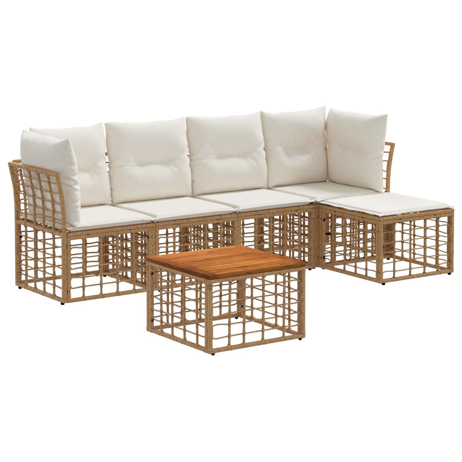 Buiten bankenset 6 pcs Natuurlijk en Crème Wit Polyester
