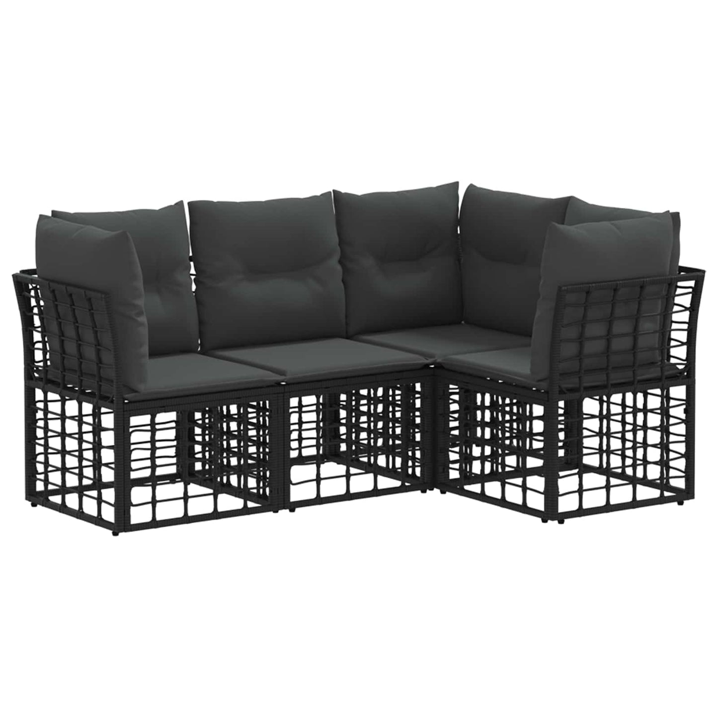 Buiten bankenset met kussen 4 pcs Zwart Polyester
