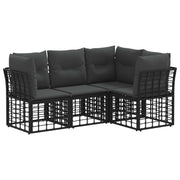 Loungeset 4 personen poly rattan zwart