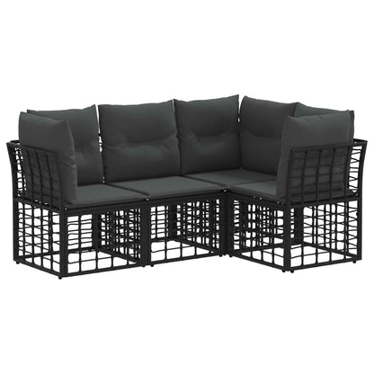 Buiten bankenset met kussen 4 pcs Zwart Polyester