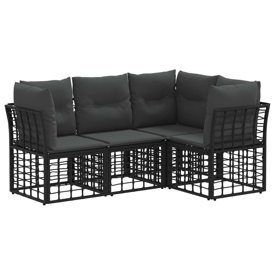 Buiten bankenset met kussen 4 pcs Zwart Polyester