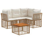 Loungeset 5-delig polyrattan acaciahout crème wit