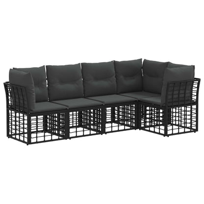 Buiten bankenset met kussen 5 pcs Zwart Polyester