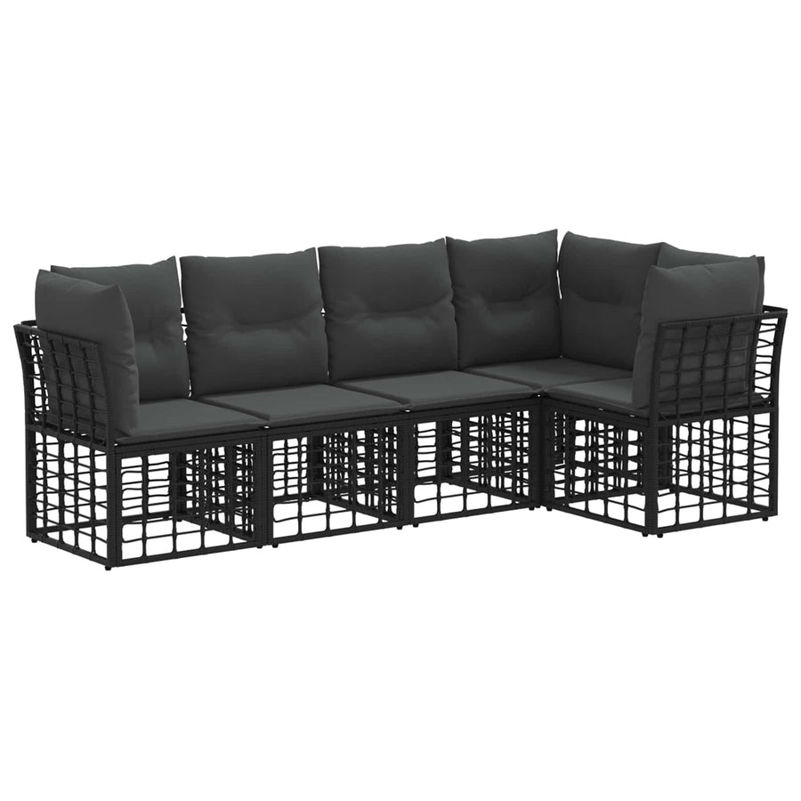 Buiten bankenset met kussen 5 pcs Zwart Polyester