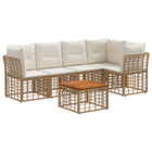 Tuinbankenset 6-delig poly rattan acaciahout crème wit
