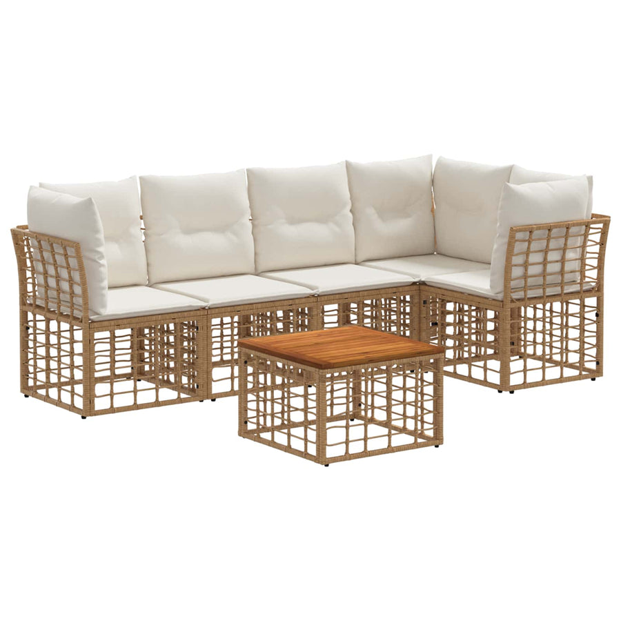 Buiten bankenset 6 pcs Natuurlijk en Crème Wit Polyester