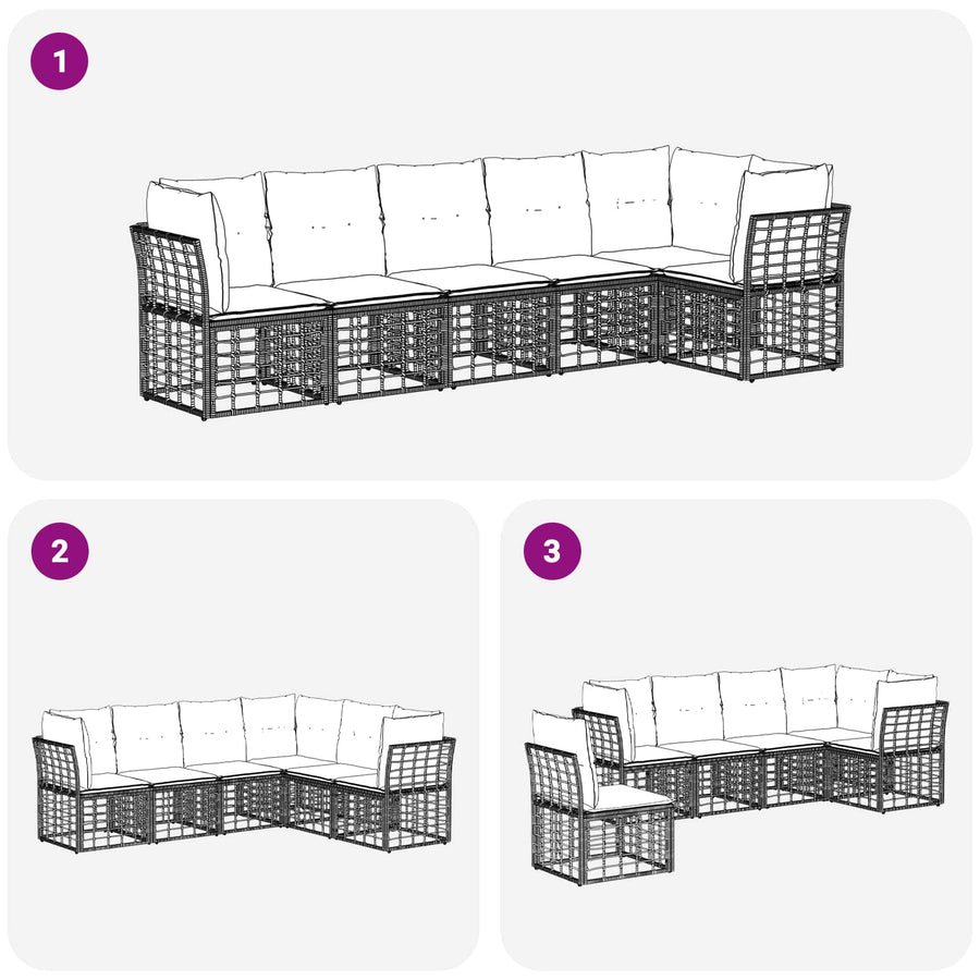 Tuinbankenset 6 pcs Zwart poly rattan