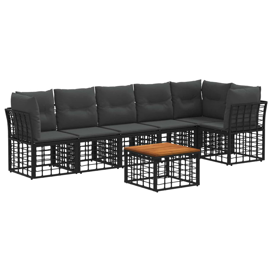 Tuinbankenset 7 pcs Zwart en Donkergrijs poly rattan